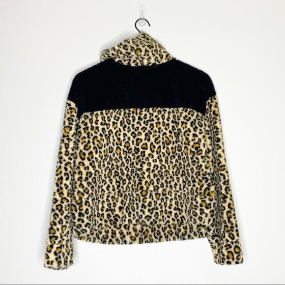 NWT BP. Leopard Print Colorblock Fleece Lng Sleeve Half Zip Pullover Small - Picture 4 of 11